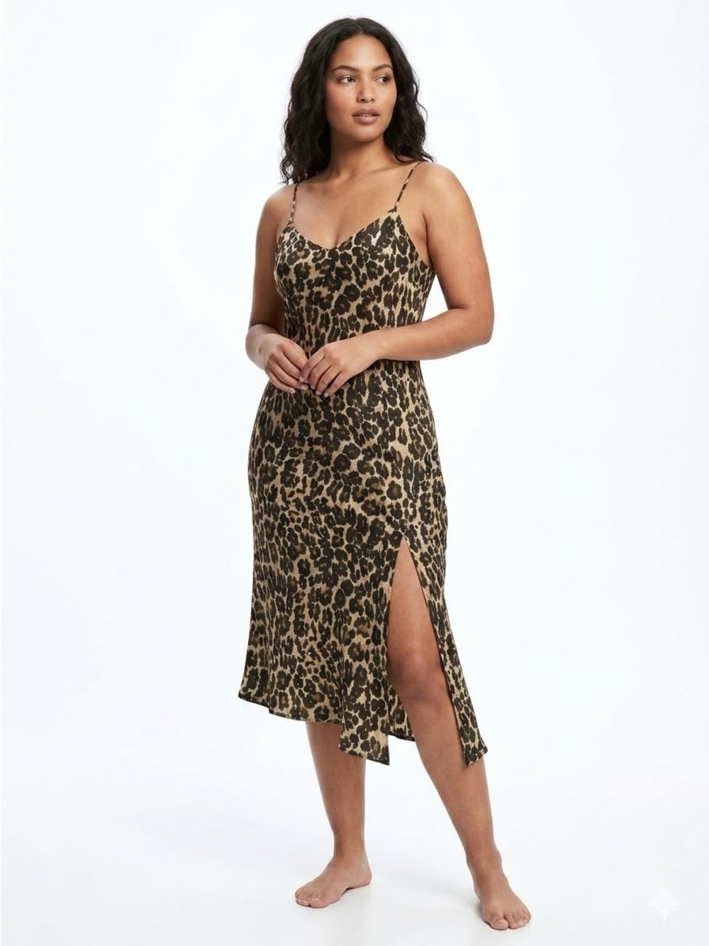 bp Leopard Print Midi Slip Dress with Adjustable Straps Size M